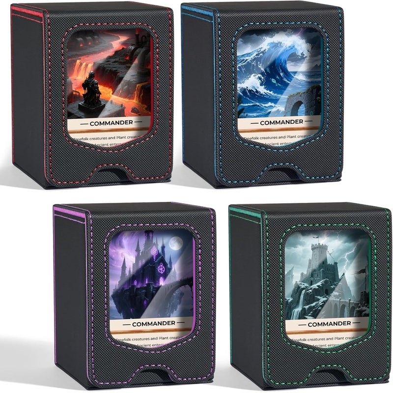 Fabmaker 4 Pack Deck Box Compatible with MTG Commander, (patent Pending) Magnetic Trading Card Storage Box with Commander, Fits 100 Double-Sleeved Cards, Card Box Compatible with Magic the Gathering - Image 1